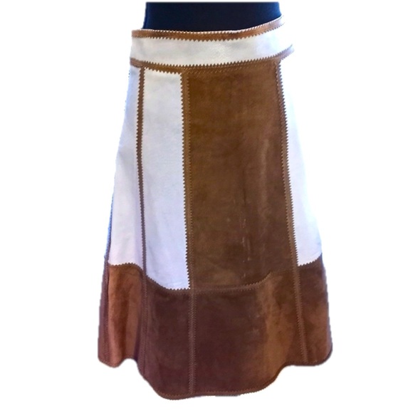 Jungal 100% Suede a-line midi skirt color block leather western cowgirl - Picture 1 of 8
